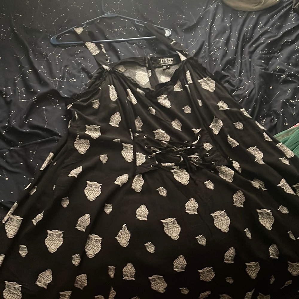 Black owl dress with corset front design